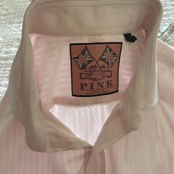Thomas Pink ‘Made in Tunisia’ Striped Pink Formal Dress Shirt - Picture 9 of 9
